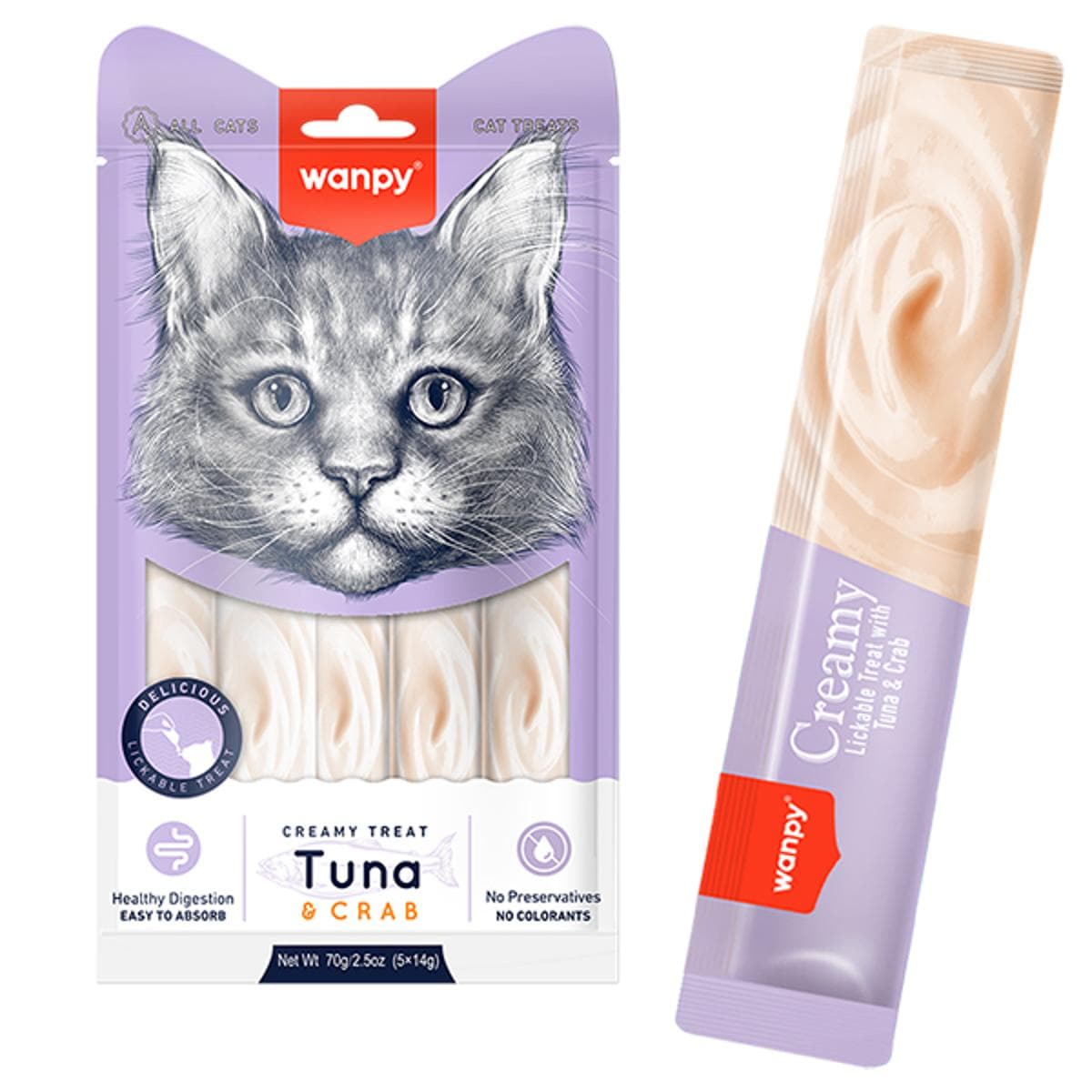 Кремові ласощі Wanpy Creamy з тунцем та крабом для котів, 14х5 шт