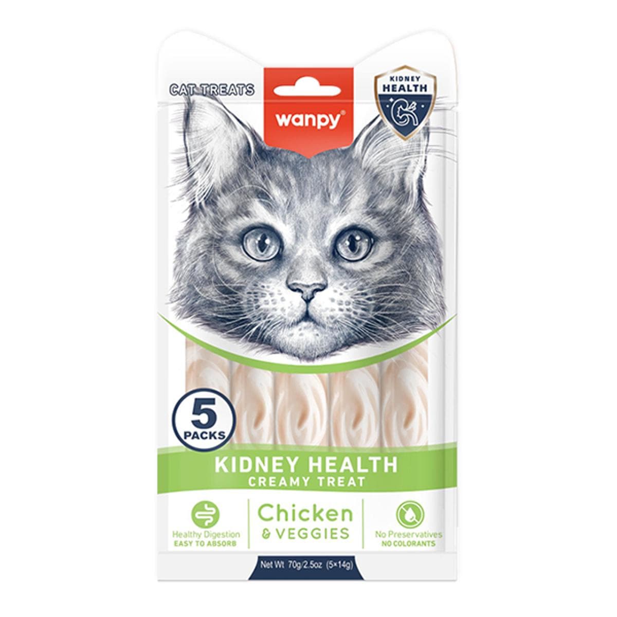 Кремові ласощі Wanpy Creamy з куркою та овочами для нирок котів, 14х5 шт