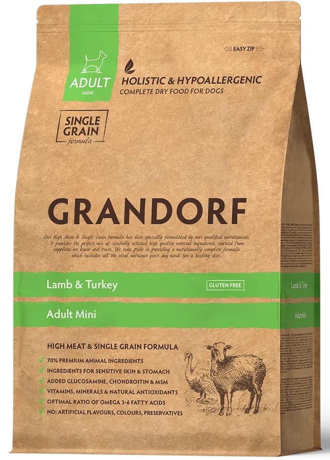 Сухий корм Grandorf Lamb & Turkey Adult Mini ягня з індичкою для дорослих собак дрібних порід