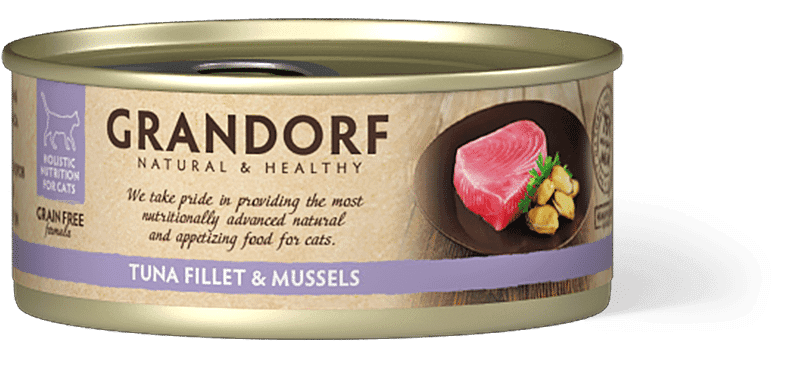Консервований корм Grandorf Tuna Fillet & Mussels з філе тунця і мідіями для котів