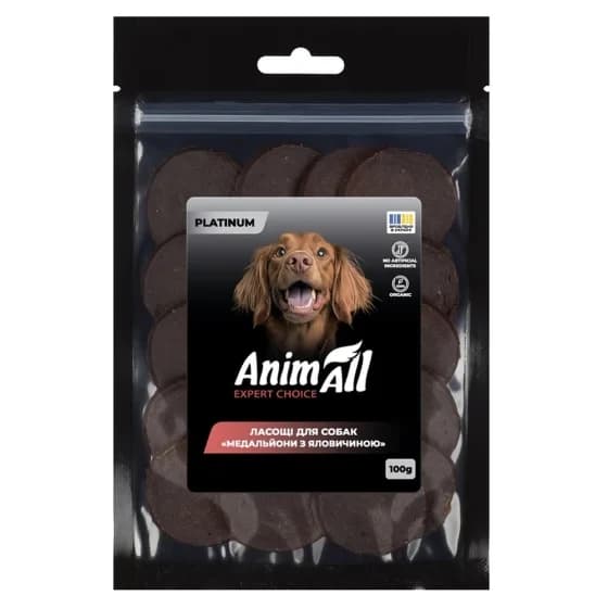 Ласощі AnimAll PLATINUM Organic медальйони з яловичиною для собак