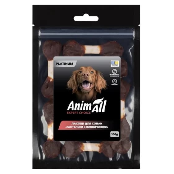 Ласощі AnimAll PLATINUM Organic гантельки з яловичиною для собак