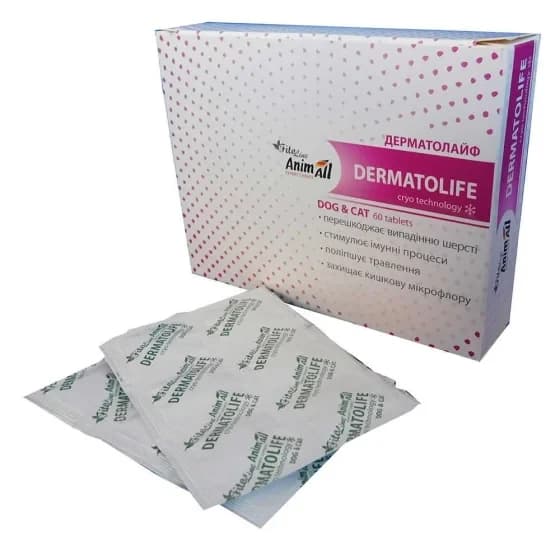 Таблетки AnimAll FitoLine Dermatolife Дерматолайф для котів та собак, 60 таблеток