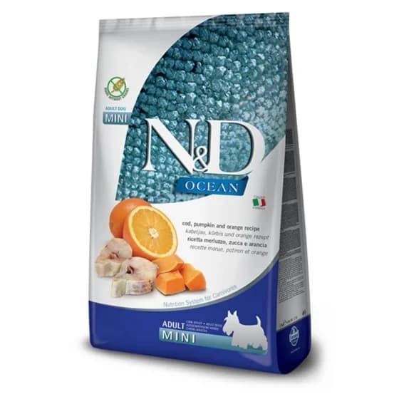Сухий корм Farmina N&D Grain Free OCEAN PUMPKIN & ORANGE ADULT MINI з тріскою та апельсином для дрібних порід собак