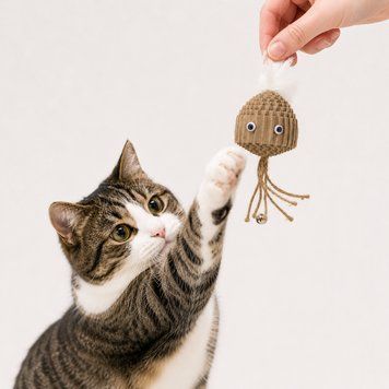 Іграшка дражнилка AnimAll Fun медуза з пірʼям для котів 20 см 3272 фото