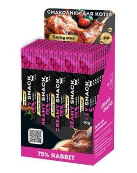 Ласощі кремові Lucky Star лагідне пюре з кроликом в боксі для котів, 40 шт х 10 г 3280 фото