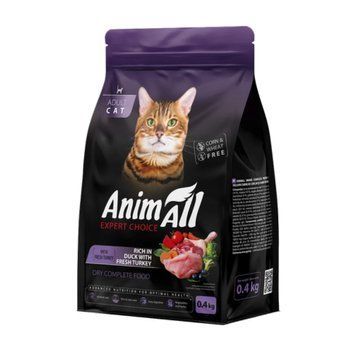 Сухой корм AnimAll Супер Премиум с уткой и индейкой для взрослых кошек, 400 г 2995 фото