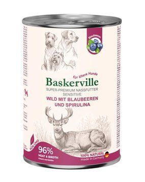 Влажный корм Baskerville с олениной, черникой и спирулиной для чувствительного пищеварения собак, 400 г 2877 фото