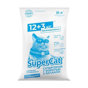 Деревний наповнювач SuperCat Стандарт для котів, 15 кг 1554 фото