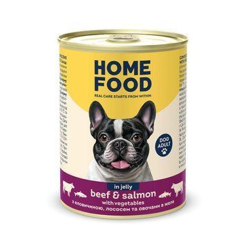 Влажный корм Home Food с говядиной, лососем и овощами в желе для собак, 360 г 2611 фото