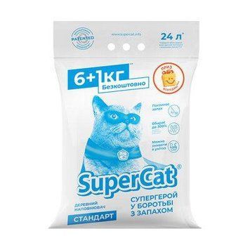 Деревний наповнювач SuperCat Стандарт для котів, 7 кг + Подарунок всередині 3314 фото