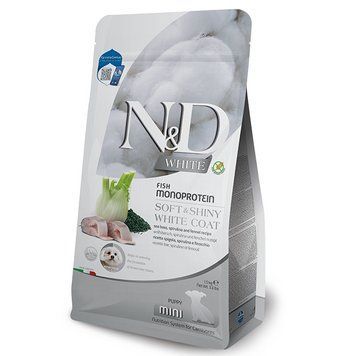 Сухой корм Farmina N&D Grain Free WHITE COAT Fish Monoprotein PUPPY MINI с себас для мелких пород щенков с белой шерстью 1.5 кг 3244 фото