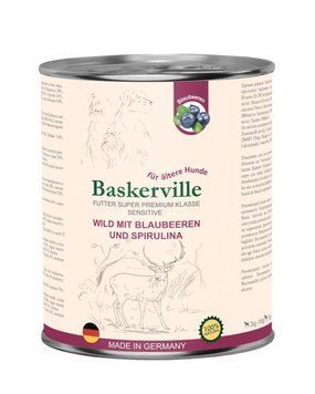 Вологий корм Baskerville з олениною, чорницею та спіруліною для чутливого травлення собак, 800 г 2890 фото