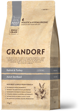 Сухой корм Grandorf Rabbit & Turkey Adult Sterilised с кроликом и индейкой для стерилизованных кошек, 6 кг 1291 фото