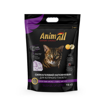 Силікагелевий наповнювач AnimAll Premium фіолетовий аметист для котів, 15 л (6,7 кг) 2093 фото