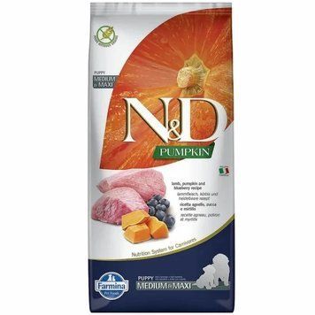Сухий корм Farmina N&D Grain Free PUMPKIN LAMB & BLUEBERRY PUPPY MEDIUM MAXI з ягням для великих порід цуценят, 2,5 кг 3028 фото