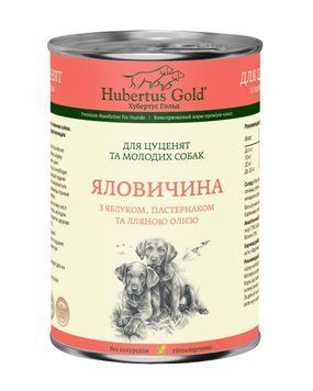 Влажный корм Hubertus Gold Premium с говядиной и яблоком для щенков, 400 г 2914 фото