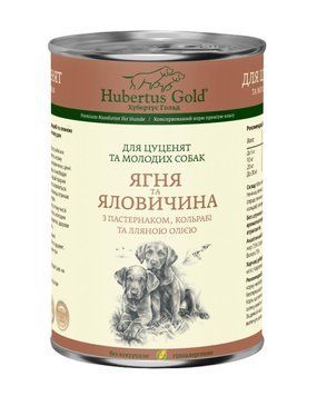 Вологий корм Hubertus Gold Premium з ягням та яловичиною для цуценят, 400 г 2915 фото