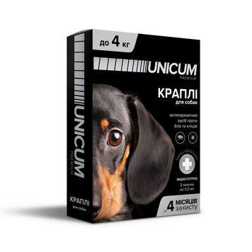 Капли UNICUM premium до 4 кг от блох и клещей на холку для собак, 3 пипетки по 0,5 мл 2736 фото