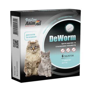 Препарат AnimAll VetLine DeWorm антигельминтный для котов и котят, 6 таблеток 3171 фото