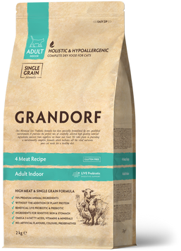 Сухой корм Grandorf 4 Meat Indoor Cat 4 мяса для домашних кошек, 2 кг 1286 фото