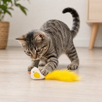 Іграшка дражнилка AnimAll Fun Флінт пташка з пірʼям для котів 16 см 3271 фото