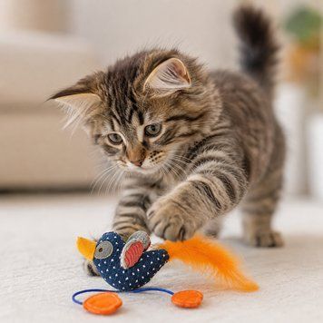 Іграшка дражнилка AnimAll Fun пташка з пірʼям для котів 16 см 3268 фото