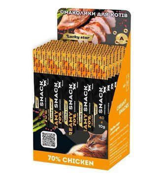 Ласощі кремові Lucky Star лагідне пюре з куркою в боксі для котів, 40 шт х 10 г 3275 фото