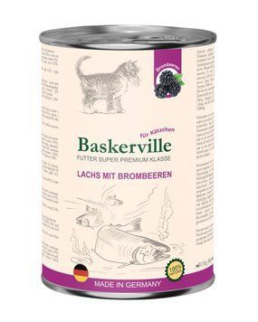 Вологий корм Baskerville Super Premium з лососем та ожиною для кошенят, 400 г 2863 фото