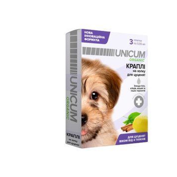 Капли UNICUM organic от блох и клещей на холку для щенков, 3 пипетки по 0.55 мл 2725 фото