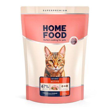 Сухой корм Home Food с курицей и креветкой для активных котов, 1,6 кг 2482 фото