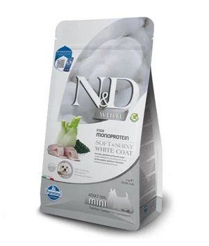 Сухой корм Farmina N&D Grain Free WHITE COAT Fish Monoprotein ADULT MINI с себасом для мелких пород собак с белой шерстью, 2 кг 3098 фото